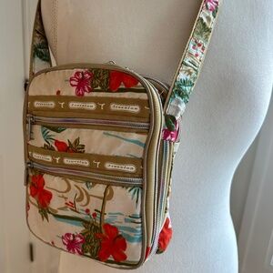 Travelon Tropical Hibiscus Rainbow Zipper Travel Crossbody Anti Theft Bag